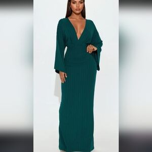 Fashion Nova Deep Green Long Sleeve Dress
